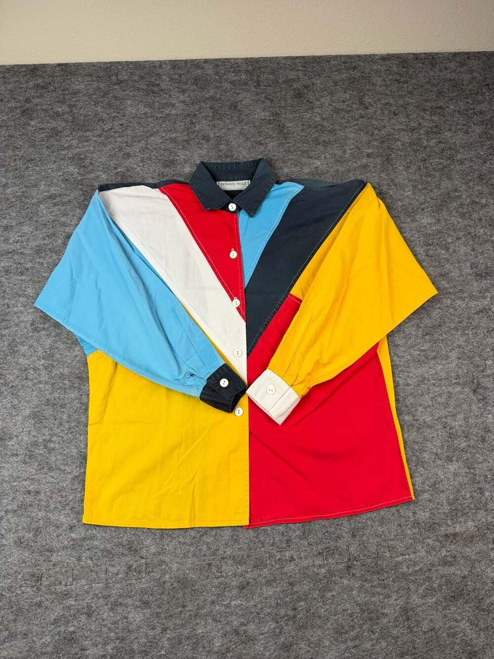 Howard Wolf Color Block Long Sleeve Button Up Shirt Size Medium